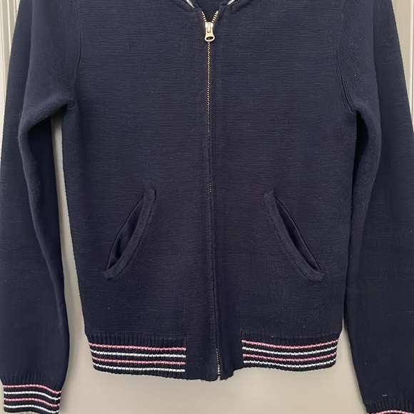 Tsumori Chisato zip front sweater with collegiate style trim. navy. extra small - Picture 3 of 5